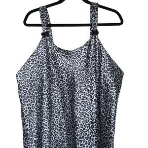 Womens Leopard Print Satin Slip Nightgown 2X Knee Length Black White